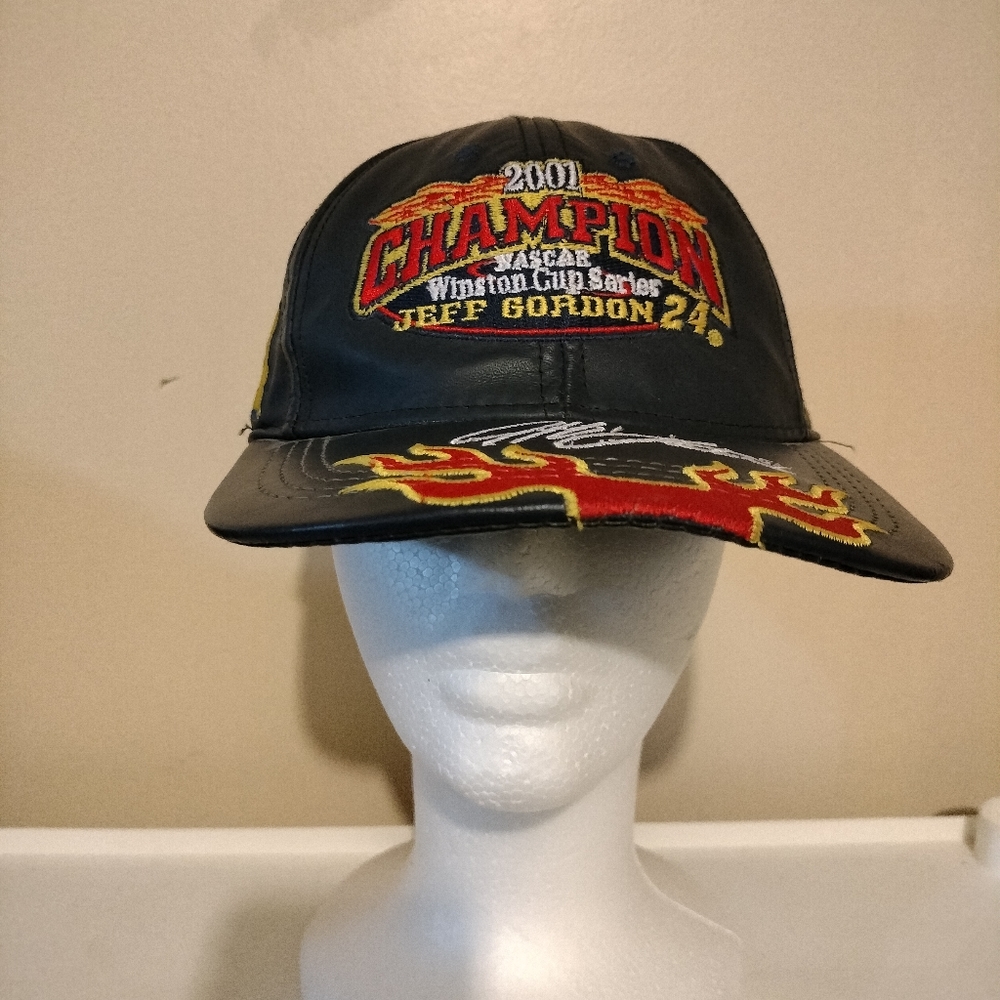 Vintage Jeff Gordon 2001 Winston Cup Champion Hat Leather Strapback Cap NASCAR